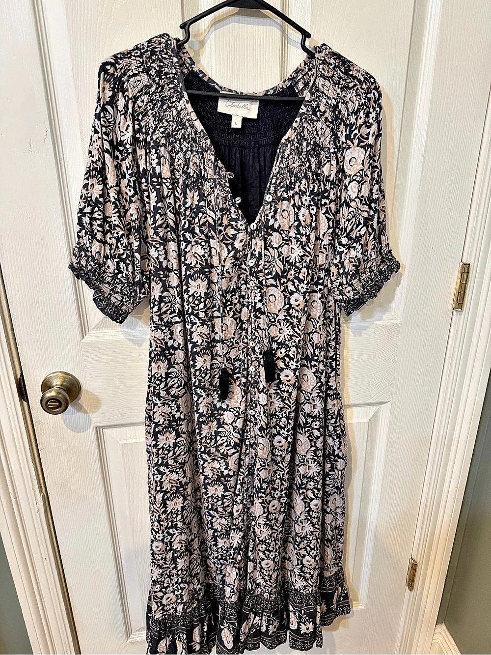 Cleobella Floral Midi Dress in Black & Tan Size Large